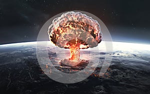 3D illustration of Nuclear war, destruction of the planet. World war, last days of mankind. Elements of image provided by Nasa