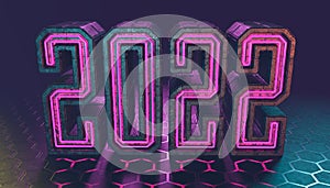3d illustration of numbers 2022 in cyberpunk style with neon