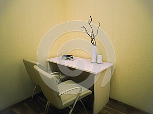 3d illustration of office interior design. The concept of an office in the style of minimalism