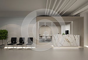 3d Illustration office reception with waiting area