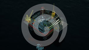 3d Illustration of an oil drilling platform at night