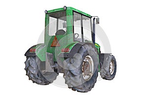 3D illustration of the old rusted tractor on white background