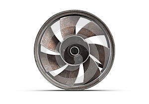 3D illustration of old rusty fan isolated on white.