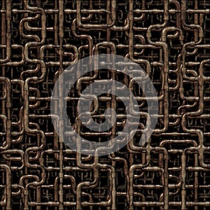 3D illustration of old rusty pipes. Seamless pattern