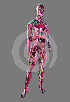 3d illustration of one person consisting of different colored areas in low poly style