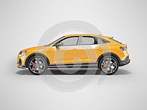 3d illustration orange car from the side on gray background with shadow