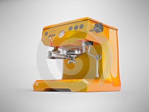 3D illustration of orange coffee machine for home brewing on gray background with shadow