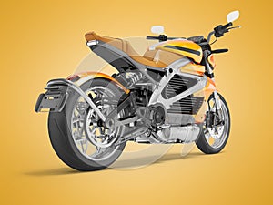 3d illustration of an orange electric motorcycle for city trips front view on orange background with shadow