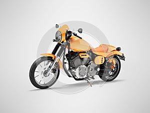3D illustration of orange sports motorcycle on gray background with shadow