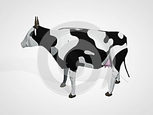 3D illustration of origami cow. Polygonal geometric style cow standing full-length Holstein black and white cow