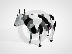 3D illustration of origami cow. Polygonal geometric style cow standing full-length Holstein black and white cow