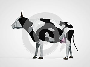 3D illustration of origami cow. Polygonal geometric style cow standing full-length Holstein black and white cow