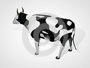 3D illustration of origami cow. Polygonal geometric style cow standing full-length Holstein black and white cow