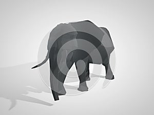 3D illustration of origami elephant. Polygonal elephant. Walking geometric style elephant.