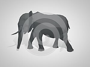 3D illustration of origami elephant. Polygonal elephant. Walking geometric style elephant.