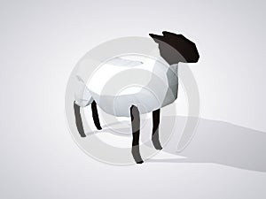 3D illustration of origami sheep. Polygonal sheep side view. Geometric style white sheep with black head.