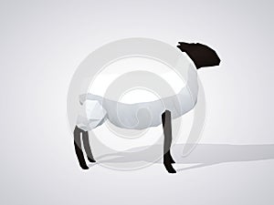 3D illustration of origami sheep. Polygonal sheep side view. Geometric style white sheep with black head.
