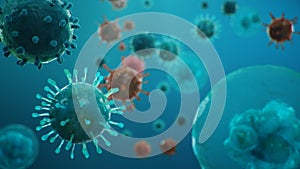 3D illustration outbreak coronavirus concept under the microscope. Spread of the virus within the human. Epidemic