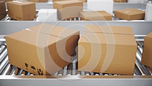3D illustration Packages delivery, packaging service and parcels transportation system concept, cardboard boxes on a