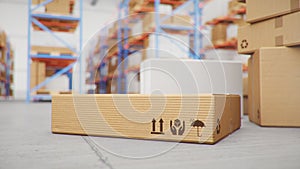3D Illustration packages delivery, parcels transportation system concept, heap of cardboard boxes in middle of the