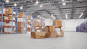 3D Illustration packages delivery, parcels transportation system concept, heap of cardboard boxes in middle of the