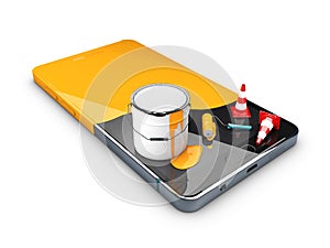 3d Illustration of Painted in yellow phone, concept of recovery or renew