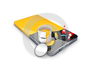 3d Illustration of Painted in yellow phone, concept of recovery or renew