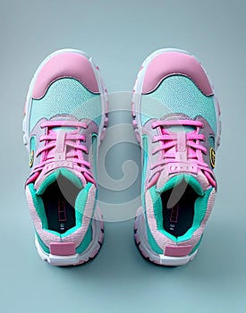 3D illustration of a pair of children\'s shoes. Colorful with a design that fits the posture of children\'s feet.