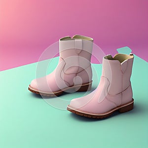3D illustration of a pair of safety shoes isolated in pastel color background.