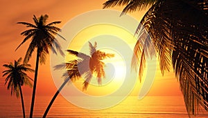 3D Illustration Palmtree Sunset 2