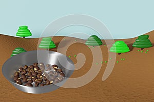 3d illustration of a pan with chestnuts