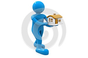 3d illustration of people was holding a house