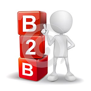 3d illustration of person with word B2B cubes