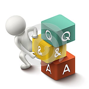 3d illustration of person with word Q&A cubes