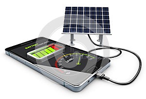 3d Illustration of phone charging and Solar Battery