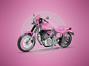 3D illustration of pink sports motorcycle on pink background with shadow