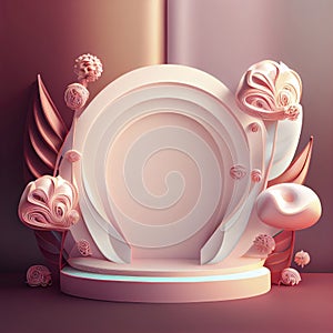 3d illustration of podium for display product with flowers