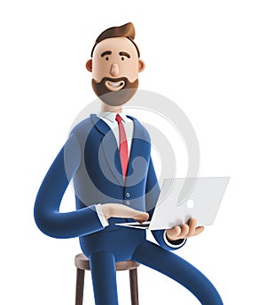 3d illustration. Portrait of a handsome businessman with laptop.