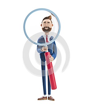 3d illustration. Portrait of a handsome businessman with magnifier.
