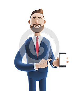 3d illustration. Portrait of a handsome businessman with mobile phone
