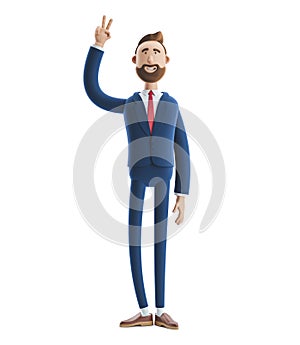 3d illustration. Portrait of a handsome businessman showing victory sign