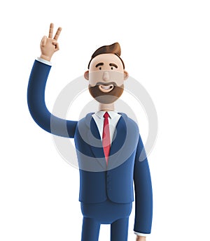 3d illustration. Portrait of a handsome businessman showing victory sign