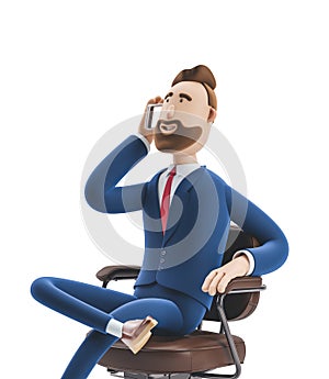 3d illustration. Portrait of a handsome businessman sitting on office chair and talking on phone