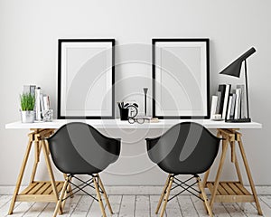 3D illustration of poster frames template, workspace mock up,