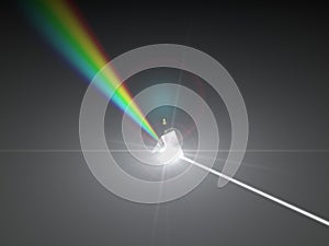 3d illustration of prism and refraction light rays.