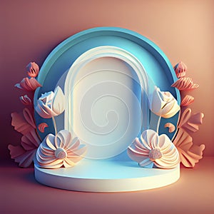 3d illustration of product stand with floral ornament