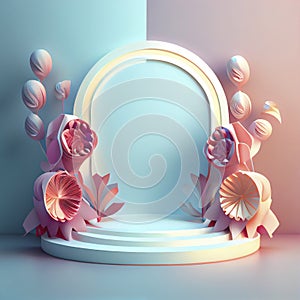 3d illustration of product stand with floral ornament