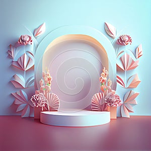 3d illustration of product stand with floral ornament