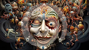 3D illustration of psychedelic abstract clown face