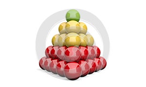 3D Illustration pyramid ball concept green yellow red 2